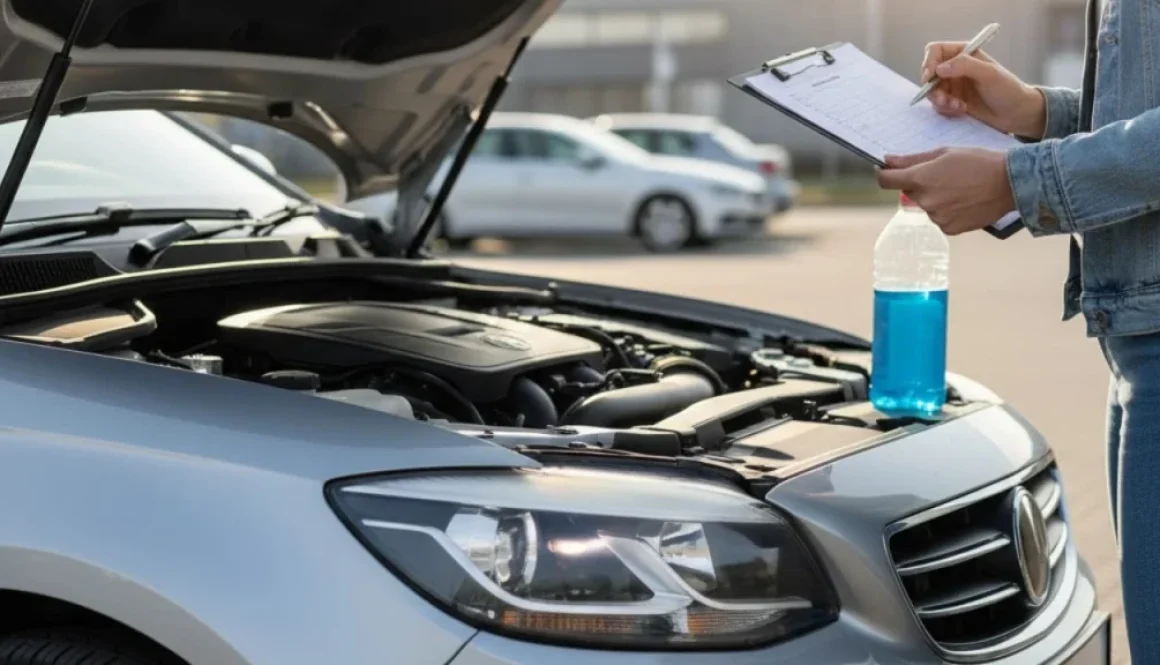 Conducteur cochant une checklist en préparant sa voiture avant le contrôle technique à Sète.