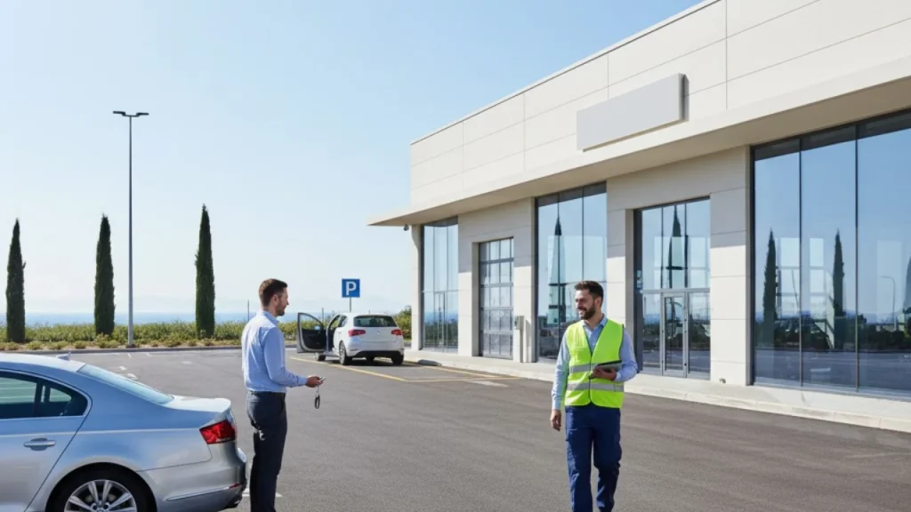 Conducteur accueilli par un technicien dans un centre de contrôle technique AUTOSUR à Frontignan, proche de Sète