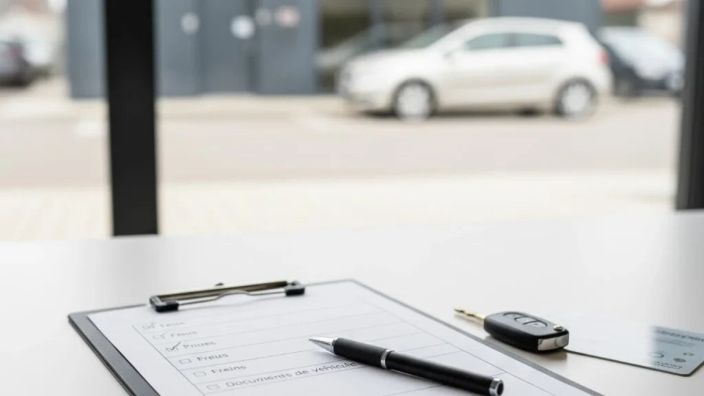Checklist, carte grise et clés de voiture pour préparer un contrôle technique à Sète dans un centre agréé AUTOSUR.