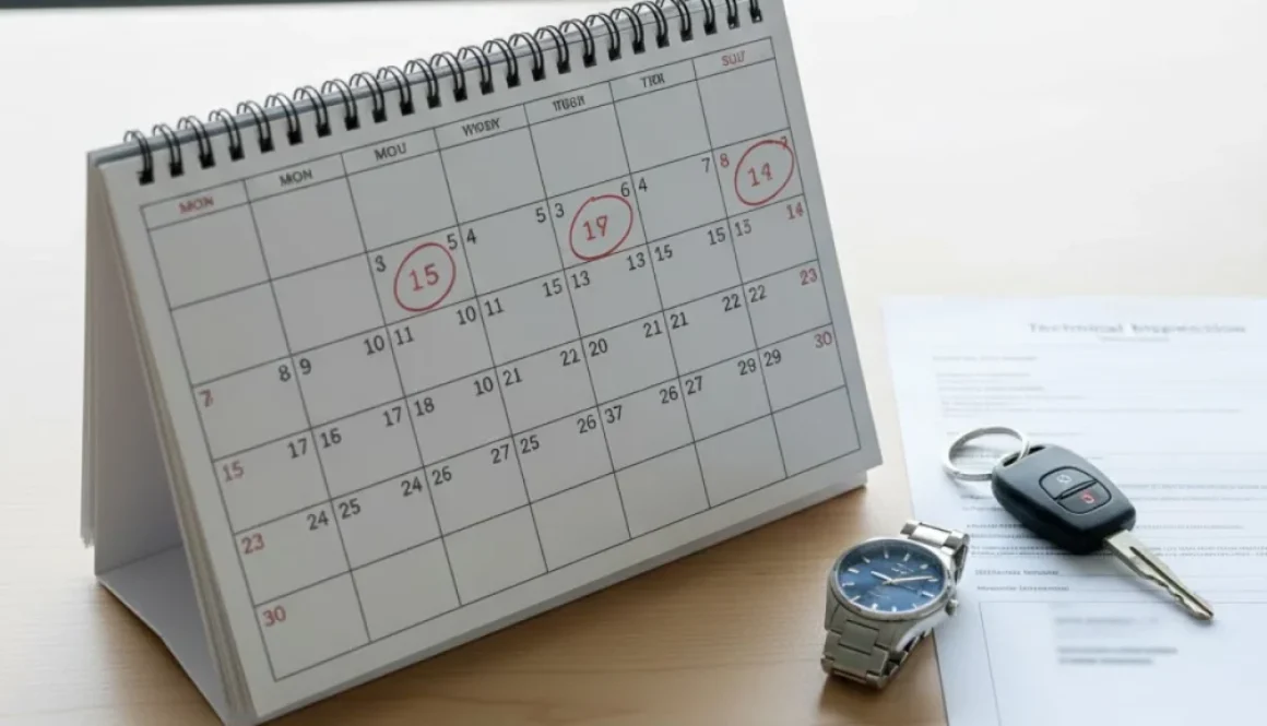 Calendrier, horloge et procès-verbal pour savoir quand faire son contrôle technique à Sète.